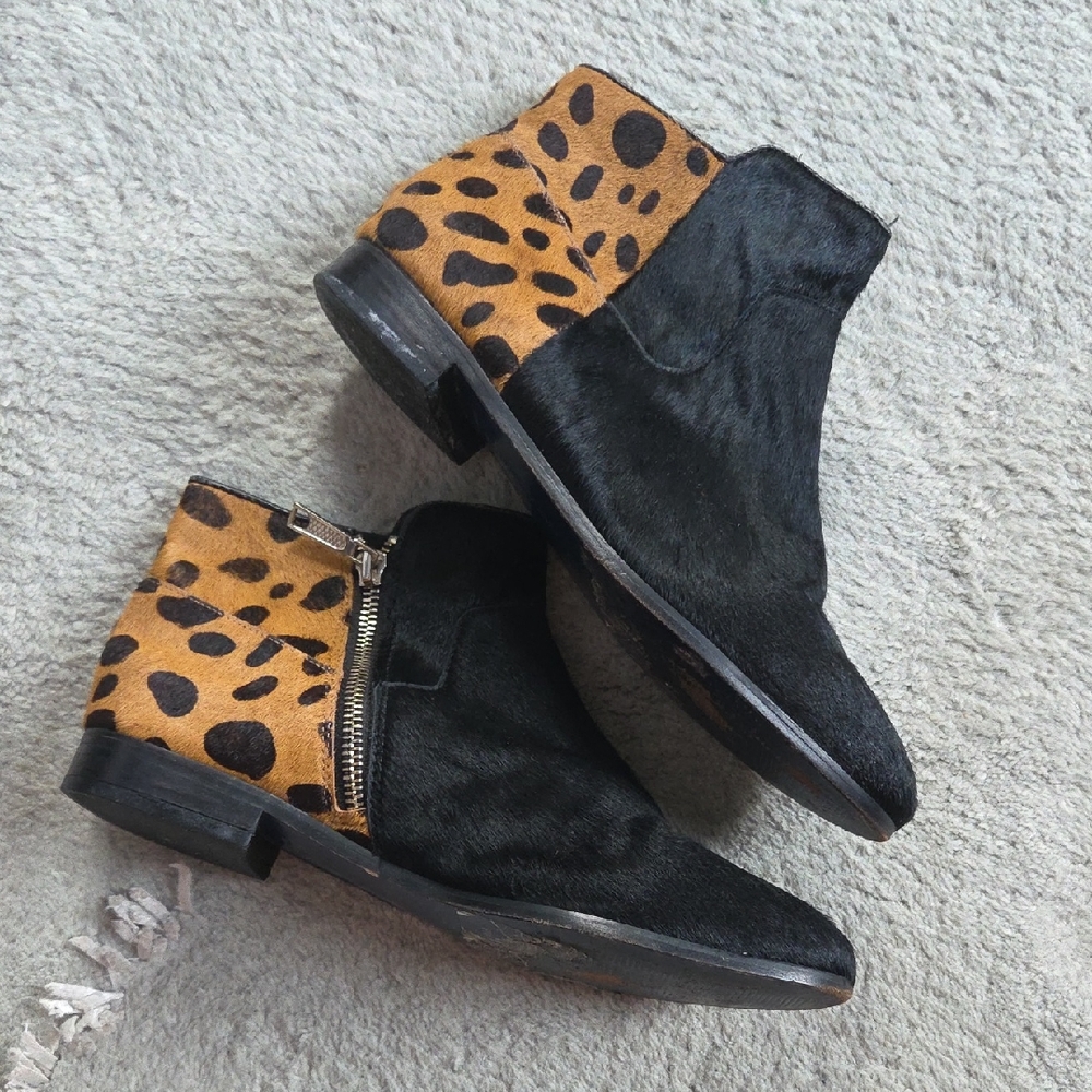 Rebecca Minkoff Vero Cuoio Black and Leopard Ankle Boots - Picture 1 of 8